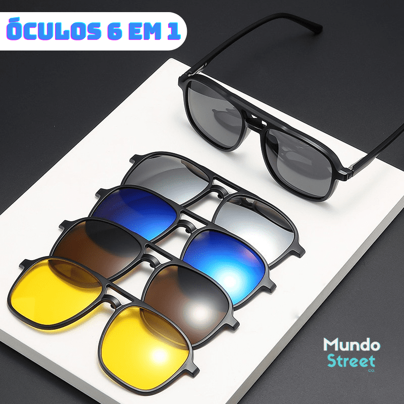 Oculos de Sol Multicor 6 em 1 + Estojo de Brinde!